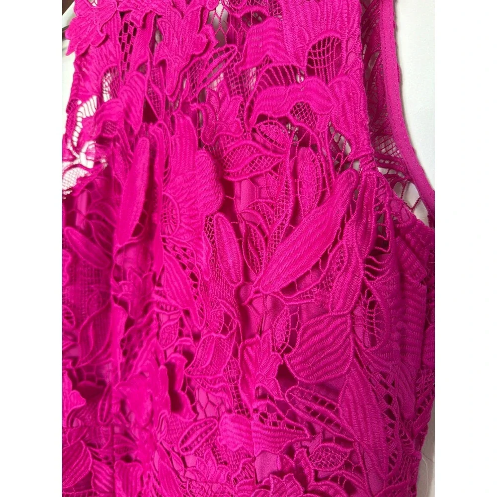 ML Monique Lhuillier Colette Floral Lace Midi Dress Berry Pink Size 4 NWT